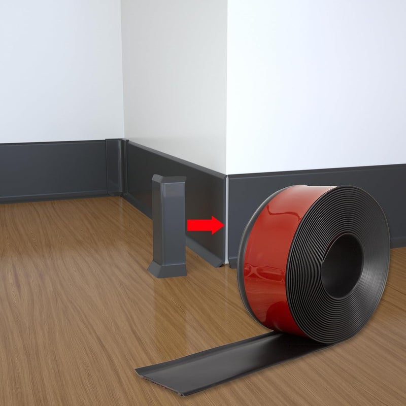 COUKIU Self Adhesive Baseboard Corner Blocks, 4inch(Width)3 Inside + 3 Outside Corners-Connector Between The Wall Base Cove Base Rubber Moulding Trim, Perfect Match for Our S100 Baseboard(Black) - Image 4